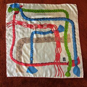 Vintage Christian Dior Miss Dior Silk Scarf 30x30" Braided Tassels Ropes Coclico